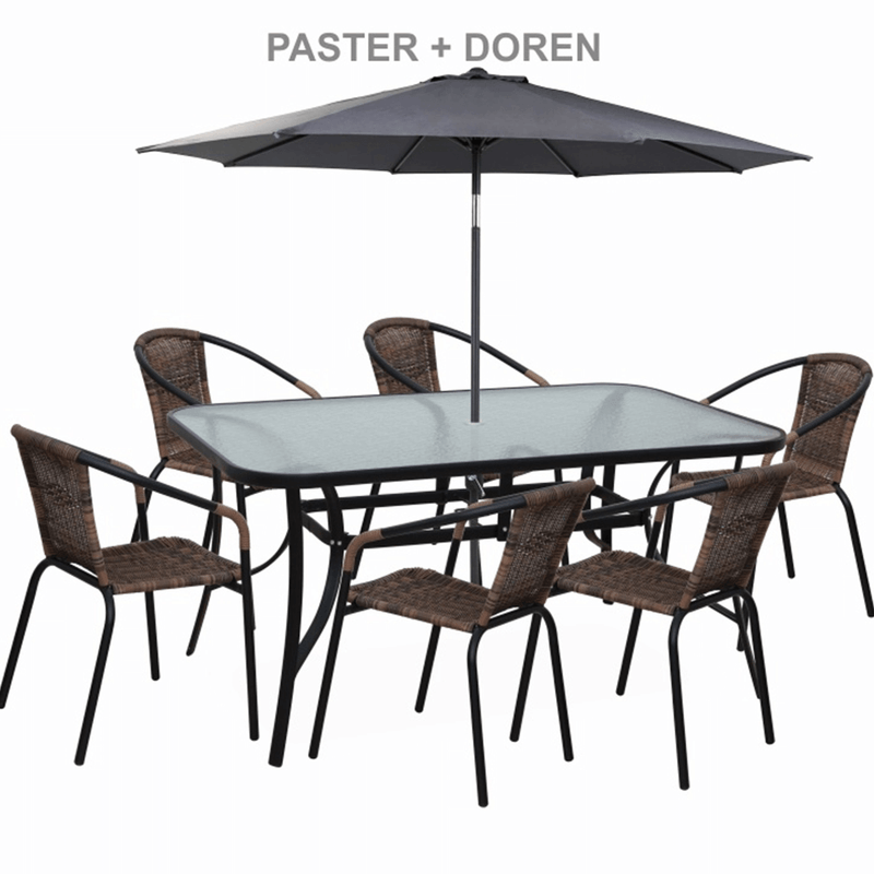 Casa si Gradina - Gradina si terasa - Mobilier exterior - Scaune si sezlonguri gradina - Scaun stivuibil, rachita sintetica maro/metal negru, DOREN - Infinity.ro