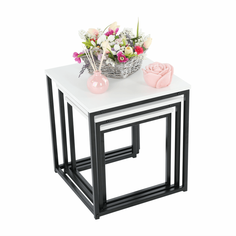 Casa si Gradina - Mobilier - Mese si birouri - Masute de cafea - Set 3 masute de cafea, alb mat/negru, KASTLER TYP 3 - Infinity.ro