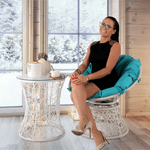 Casa si Gradina - Gradina si terasa - Mobilier exterior - Canapele si fotolii gradina - Fotoliu rotativ cu perna, alb/petrol albastru, TRISS - Infinity.ro