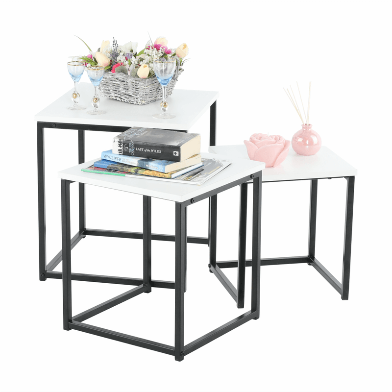Casa si Gradina - Mobilier - Mese si birouri - Masute de cafea - Set 3 masute de cafea, alb mat/negru, KASTLER TYP 3 - Infinity.ro