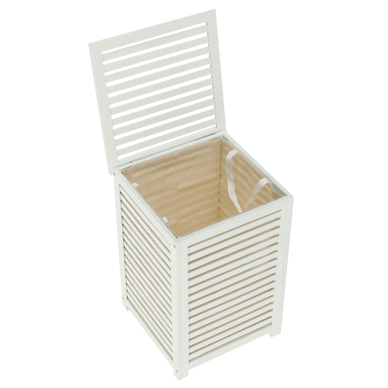 Casa si Gradina/Sanitare/Suporturi si accesorii baie/Accesorii baie - Cos de rufe, bambus lacuit/alb/bej, BASKET - Infinity.ro