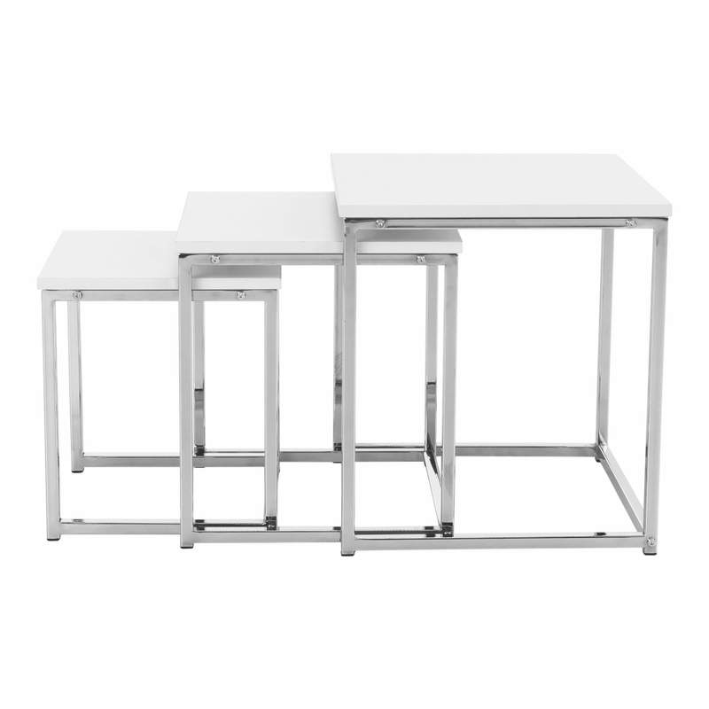 Casa si Gradina - Mobilier - Mese si birouri - Masute de cafea - Set 3 masute de cafea, alb mat/crom, MAGNO TYP 3 - Infinity.ro