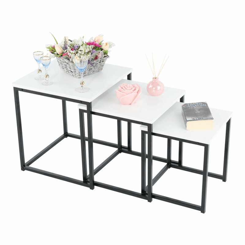 Casa si Gradina - Mobilier - Mese si birouri - Masute de cafea - Set 3 masute de cafea, alb mat/negru, KASTLER TYP 3 - Infinity.ro