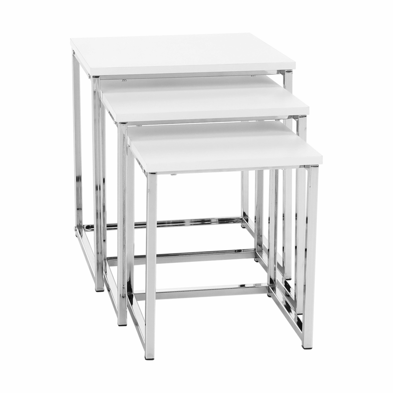 Casa si Gradina - Mobilier - Mese si birouri - Masute de cafea - Set 3 masute de cafea, alb mat/crom, MAGNO TYP 3 - Infinity.ro