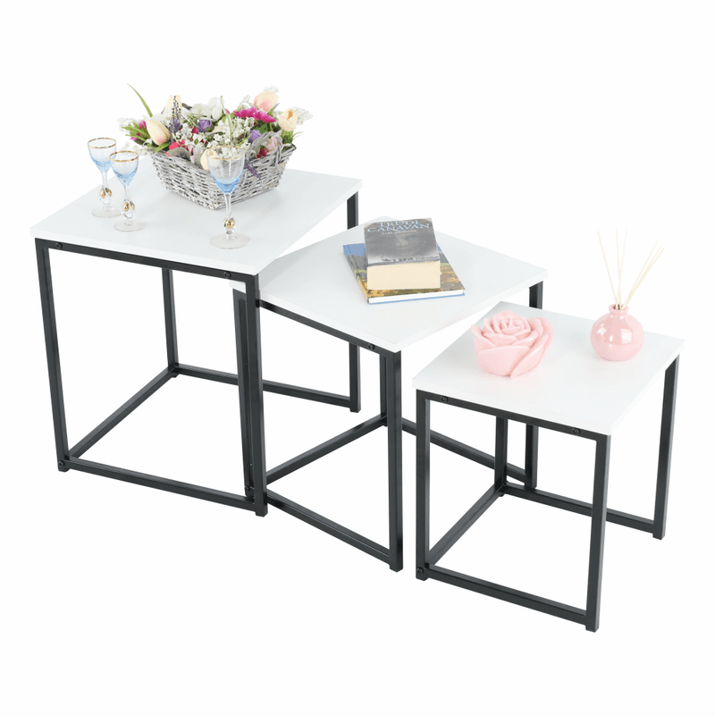 Casa si Gradina - Mobilier - Mese si birouri - Masute de cafea - Set 3 masute de cafea, alb mat/negru, KASTLER TYP 3 - Infinity.ro