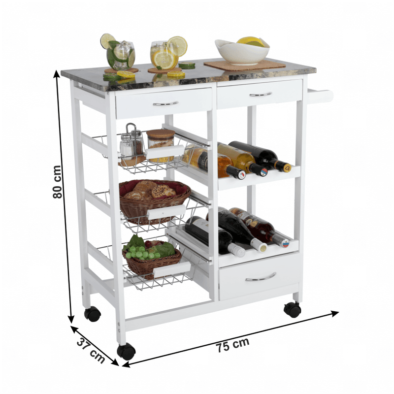 Casa si Gradina - Bucatarie si vesela - Ustensile bucatarie - Cosuri servire - Carucior de servire, alb / marmura, SEMIR - Infinity.ro