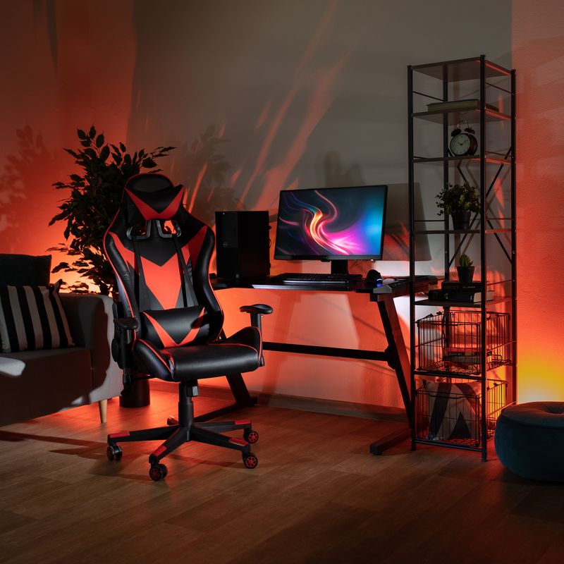 Casa si Gradina - Mobilier - Scaune si fotolii - Scaune - Scaun de birou / joc cu difuzoare Bluetooth, negru / rosu, CARPI - Infinity.ro