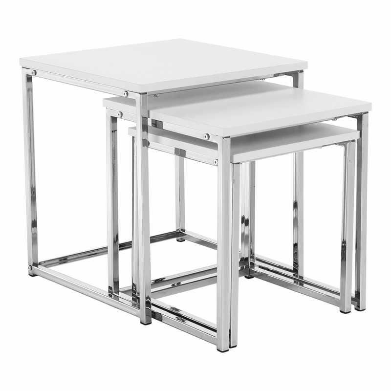 Casa si Gradina - Mobilier - Mese si birouri - Masute de cafea - Set 3 masute de cafea, alb mat/crom, MAGNO TYP 3 - Infinity.ro