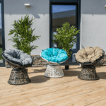 Casa si Gradina - Gradina si terasa - Mobilier exterior - Canapele si fotolii gradina - Fotoliu rotativ cu perna, alb/petrol albastru, TRISS - Infinity.ro