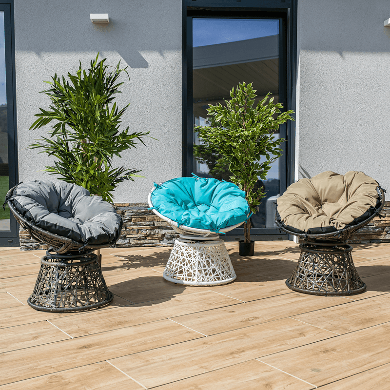 Casa si Gradina - Gradina si terasa - Mobilier exterior - Canapele si fotolii gradina - Fotoliu rotativ cu perna, alb/petrol albastru, TRISS - Infinity.ro