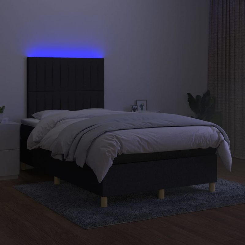 Casa si Gradina - Mobilier - Paturi si accesorii - Paturi - Pat cu arcuri, saltea si LED, negru, 120x200 cm, textil - Infinity.ro