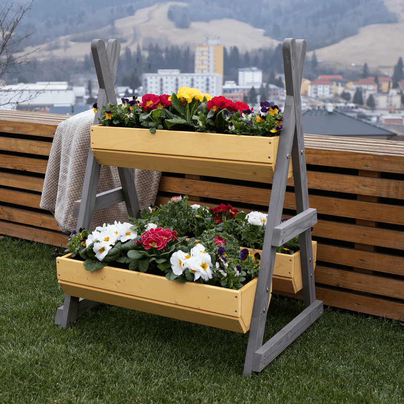 Casa si Gradina - Gradinarit si plante - Plante si ghivece - Ghivece si suporturi - Suport pentru flori din lemn, natural / gri, BERON - Infinity.ro
