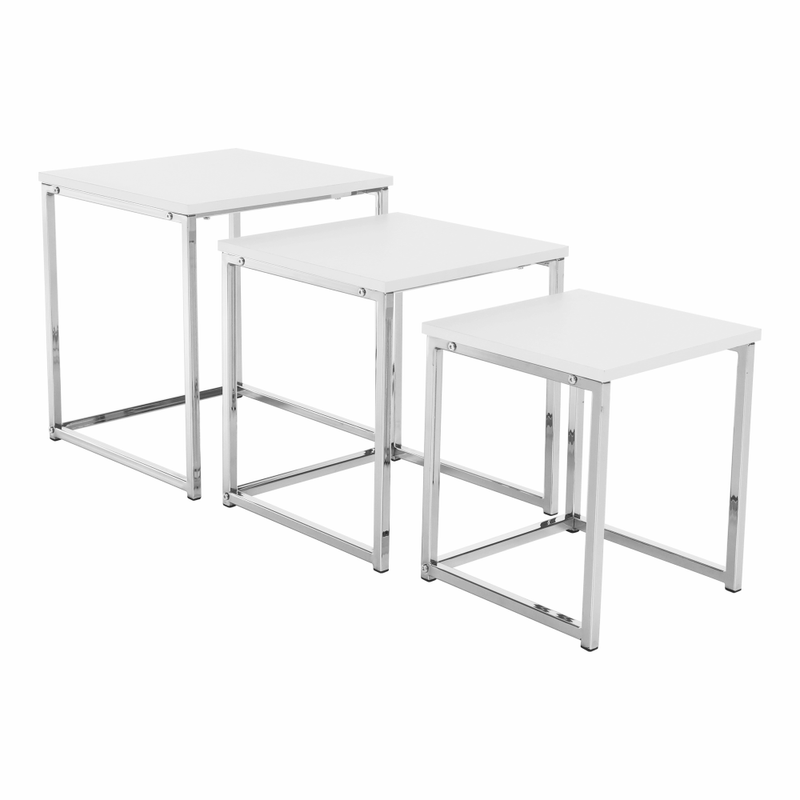 Casa si Gradina - Mobilier - Mese si birouri - Masute de cafea - Set 3 masute de cafea, alb mat/crom, MAGNO TYP 3 - Infinity.ro