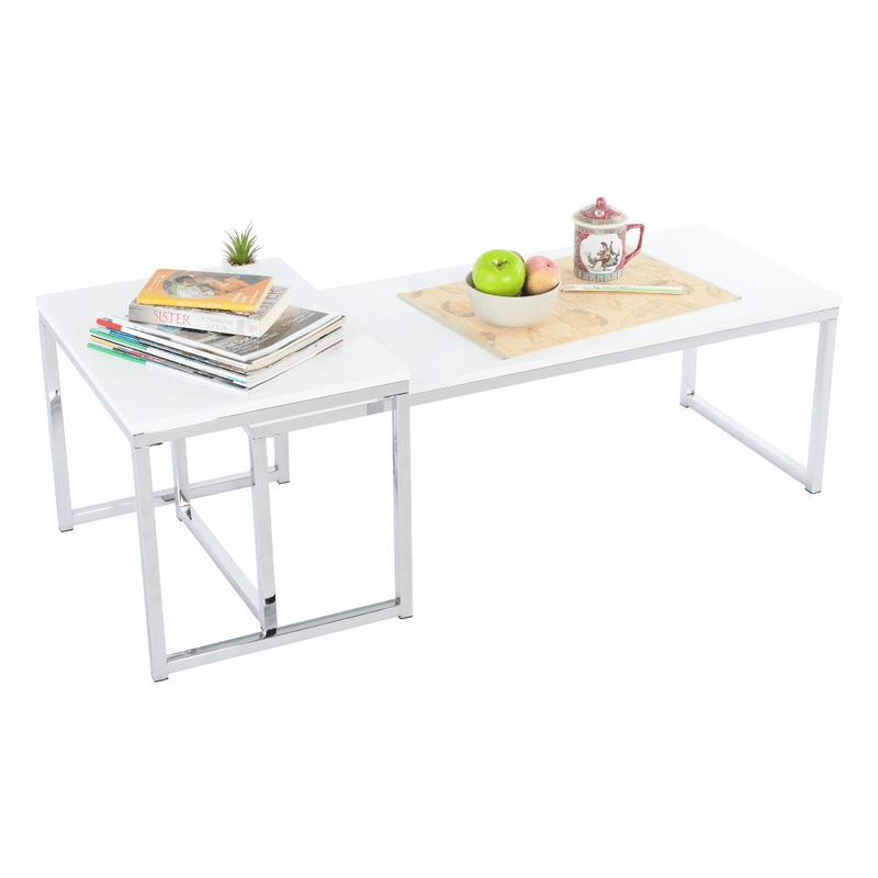 Casa si Gradina - Mobilier - Mese si birouri - Masute de cafea - Set 2 masute de cafea, alb mat/crom, MAGNO TYP 2 - Infinity.ro