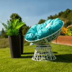 Casa si Gradina - Gradina si terasa - Mobilier exterior - Canapele si fotolii gradina - Fotoliu rotativ cu perna, alb/petrol albastru, TRISS - Infinity.ro