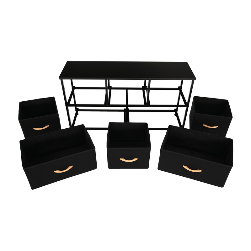 Casa si Gradina - Mobilier - Comode si corpuri - Comode - Comoda cu sertare din material textil, negru/artar rosu, KESIDY TYP 3 - Infinity.ro