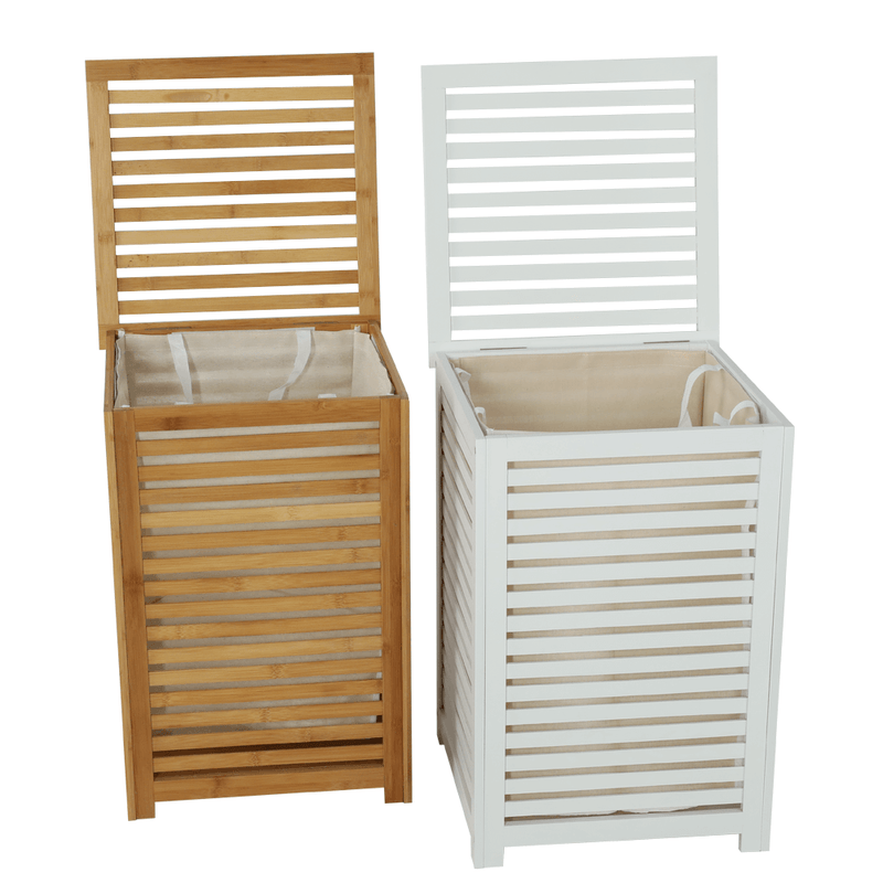 Casa si Gradina/Sanitare/Suporturi si accesorii baie/Accesorii baie - Cos de rufe, bambus lacuit/alb/bej, BASKET - Infinity.ro