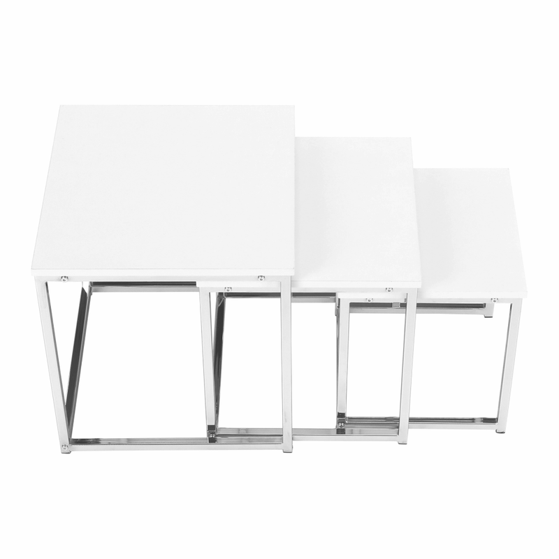 Casa si Gradina - Mobilier - Mese si birouri - Masute de cafea - Set 3 masute de cafea, alb mat/crom, MAGNO TYP 3 - Infinity.ro