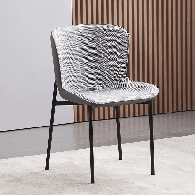 Casa si Gradina - Mobilier - Scaune si fotolii - Scaune - Scaun de luat masa, carouri alb-gri / tesatura gri inchis / piele ecologica, ADIANA - Infinity.ro
