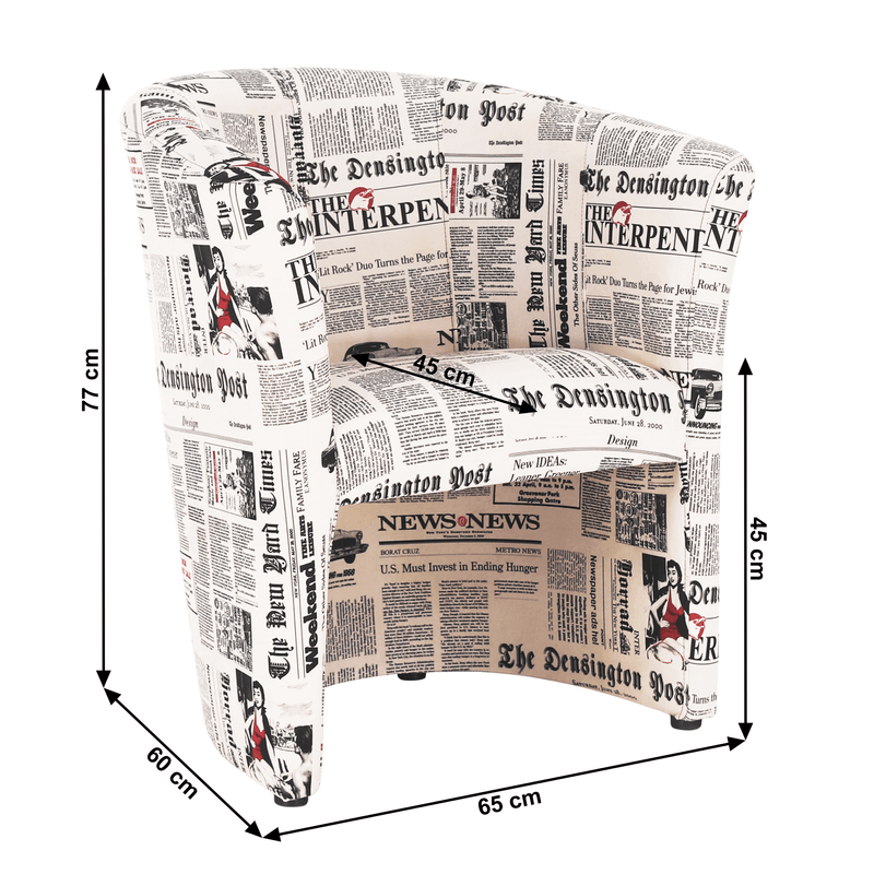 Casa si Gradina - Mobilier - Scaune si fotolii - Fotolii - Fotoliu de club, material textil motiv ziare, CUBA - Infinity.ro