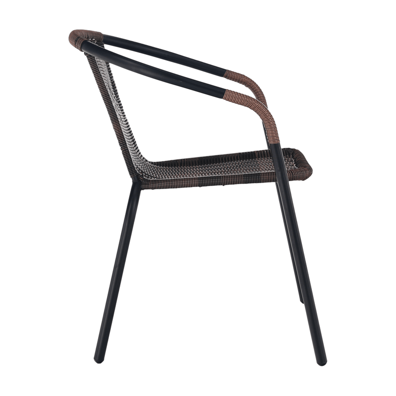 Casa si Gradina - Gradina si terasa - Mobilier exterior - Scaune si sezlonguri gradina - Scaun stivuibil, rachita sintetica maro/metal negru, DOREN - Infinity.ro