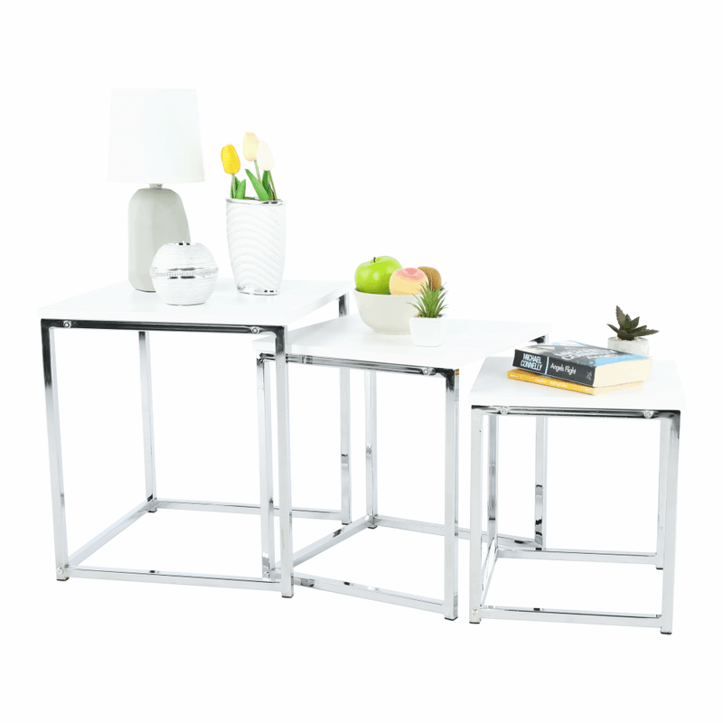 Casa si Gradina - Mobilier - Mese si birouri - Masute de cafea - Set 3 masute de cafea, alb mat/crom, MAGNO TYP 3 - Infinity.ro