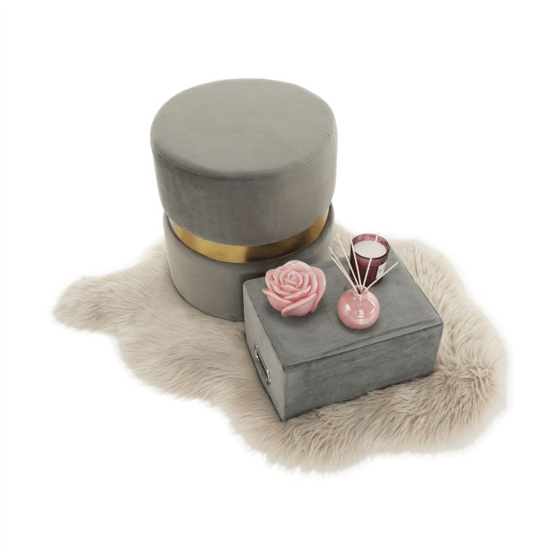 Casa si Gradina - Mobilier - Scaune si fotolii - Tabureti - Taburet, catifea Velvet gri maroniu/vopsea aurie, VIZEL - Infinity.ro