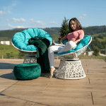 Casa si Gradina - Gradina si terasa - Mobilier exterior - Canapele si fotolii gradina - Fotoliu rotativ cu perna, alb/petrol albastru, TRISS - Infinity.ro