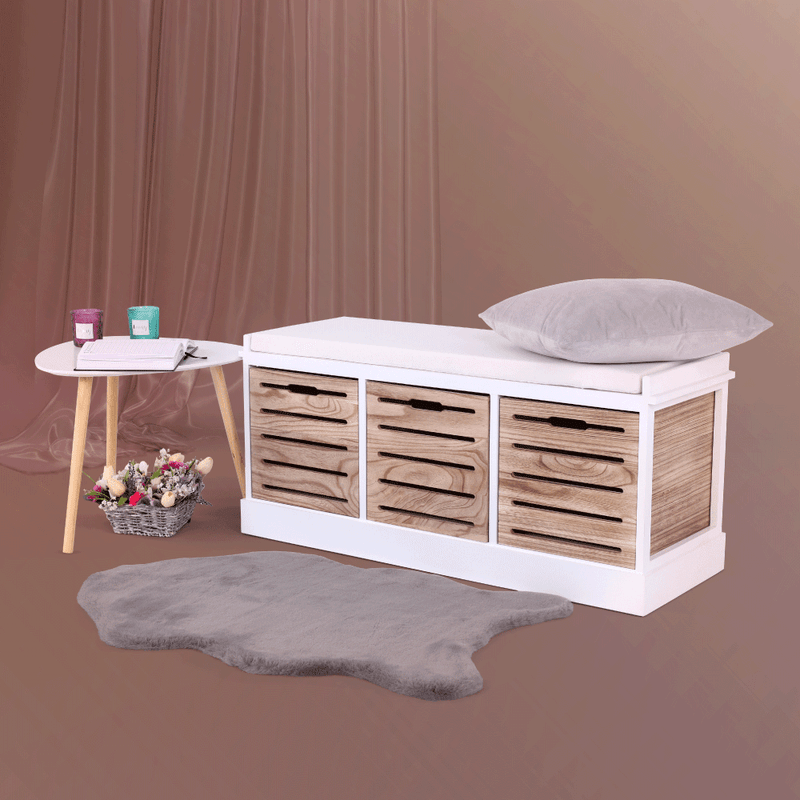Casa si Gradina - Mobilier - Organizare si depozitare - Bancute - Banca cu 3 sertare, alb/miere, TEDRA NEW - Infinity.ro