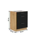 Casa si Gradina/Mobilier/Dulapuri si sifoniere/Dulapuri - Dulap inferior cu sertare, negru mat / stejar artizan, MONRO 60 D 3S BB - Infinity.ro