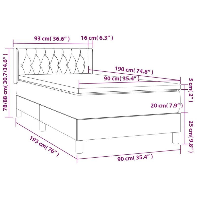 Casa si Gradina - Mobilier - Paturi si accesorii - Paturi - Pat box spring cu saltea, gri inchis, 90x190 cm, textil - Infinity.ro