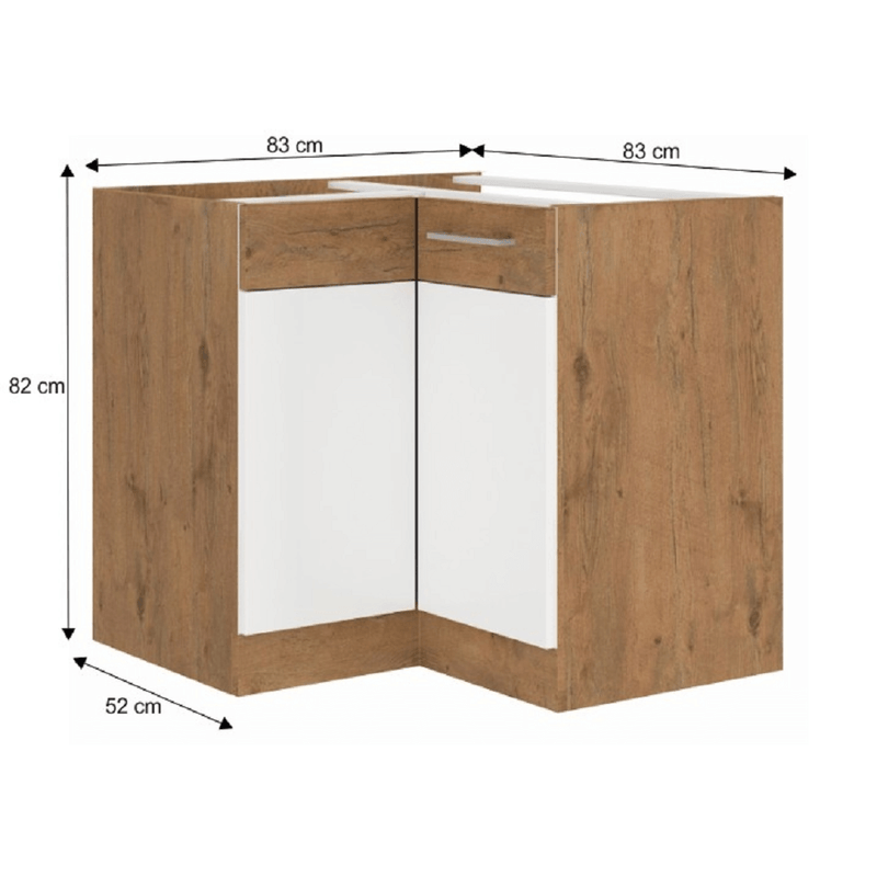 Casa si Gradina - Mobilier - Comode si corpuri - Corpuri bucatarie - Cabinet inferior, alb extra lucios HG/stejar Lancelot, VEGA DN 1F BB - Infinity.ro