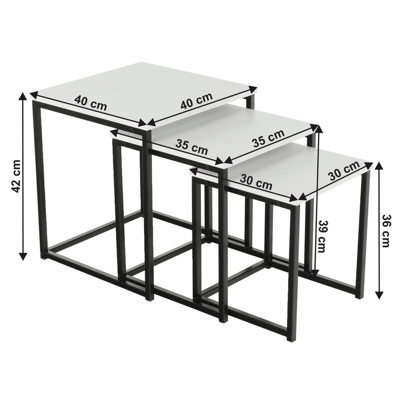 Casa si Gradina - Mobilier - Mese si birouri - Masute de cafea - Set 3 masute de cafea, alb mat/negru, KASTLER TYP 3 - Infinity.ro
