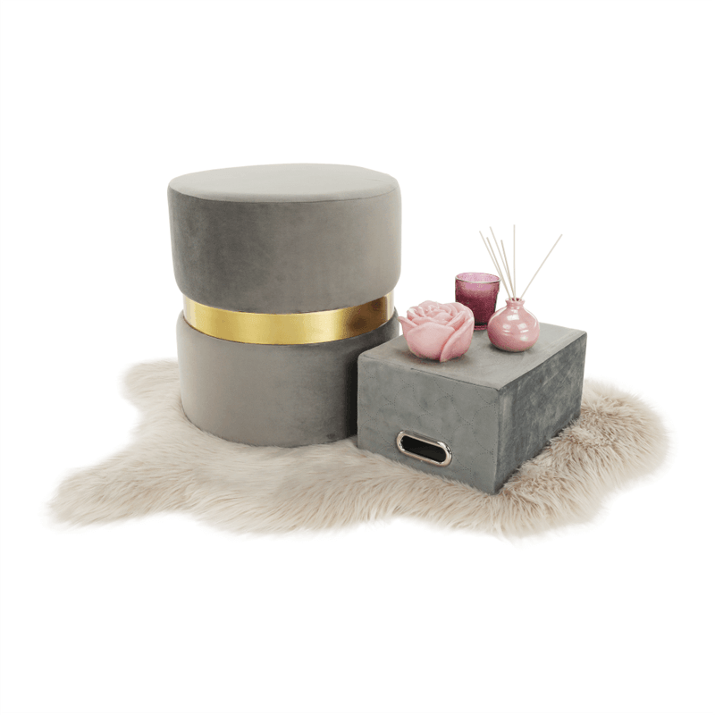 Casa si Gradina - Mobilier - Scaune si fotolii - Tabureti - Taburet, catifea Velvet gri maroniu/vopsea aurie, VIZEL - Infinity.ro