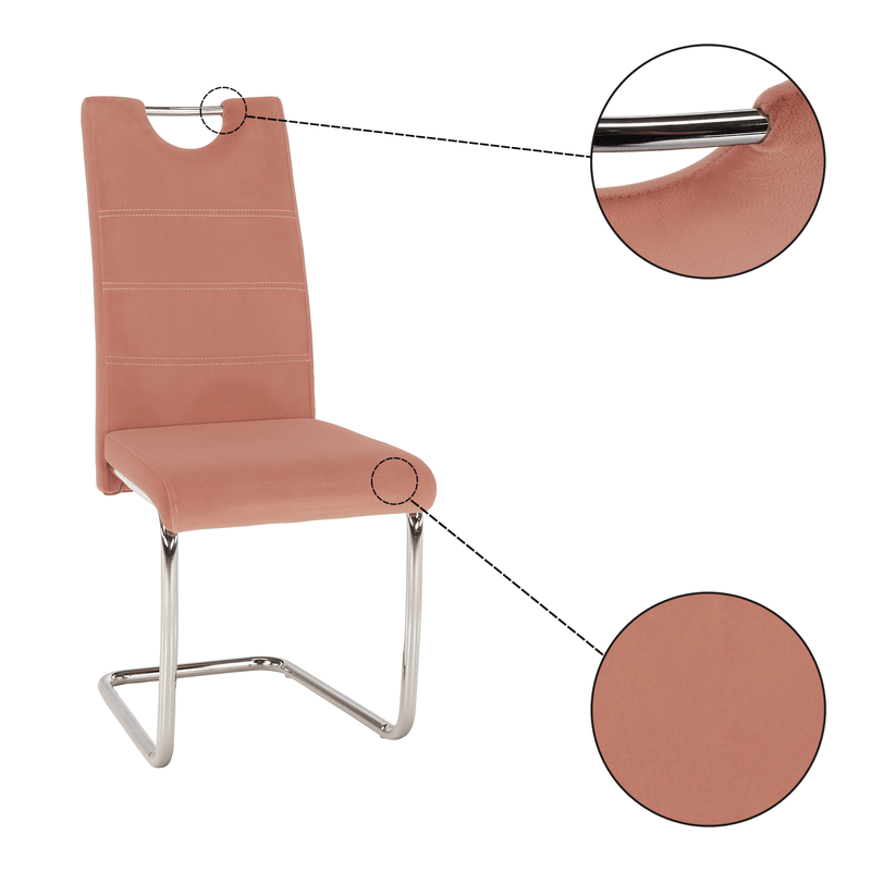 Casa si Gradina - Mobilier - Scaune si fotolii - Scaune - Scaun de luat masa, tesatura de catifea roz / cusaturi deschise, ABIRA NEW - Infinity.ro