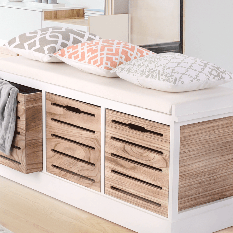 Casa si Gradina - Mobilier - Organizare si depozitare - Bancute - Banca cu 3 sertare, alb/miere, TEDRA NEW - Infinity.ro
