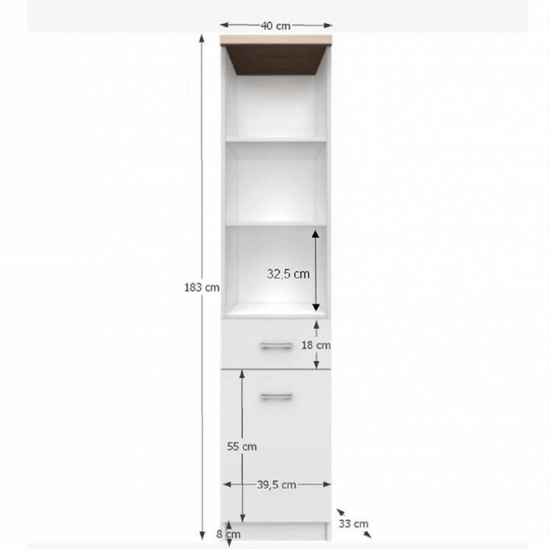 Casa si Gradina - Mobilier - Biblioteci si rafturi - Etajere - Etajera 1D1S cu sertar, PAL melaminat, alb/stejar sonoma, TOPTY - Infinity.ro