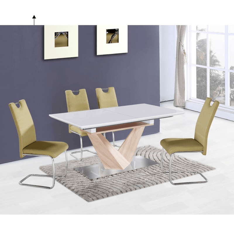 Casa si Gradina - Mobilier - Mese si birouri - Mese bucatarie si dining - Masa dining, pliabila, alb luciu extra ridicat / stejar sonoma, 160x90 cm, DURMAN - Infinity.ro