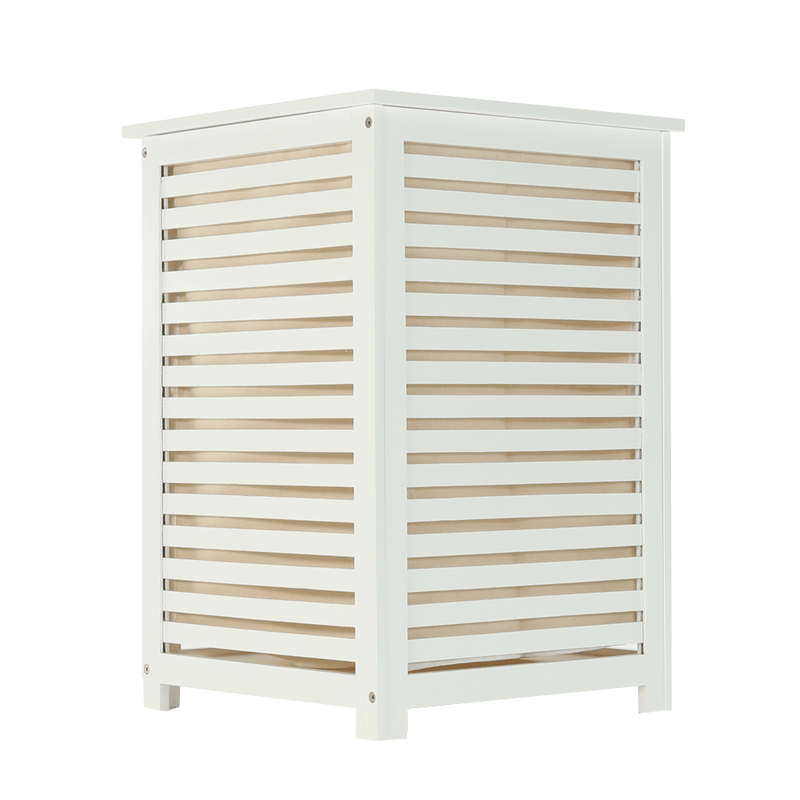 Casa si Gradina/Sanitare/Suporturi si accesorii baie/Accesorii baie - Cos de rufe, bambus lacuit/alb/bej, BASKET - Infinity.ro
