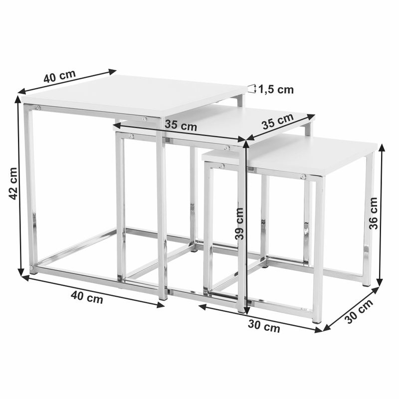 Casa si Gradina - Mobilier - Mese si birouri - Masute de cafea - Set 3 masute de cafea, alb mat/crom, MAGNO TYP 3 - Infinity.ro