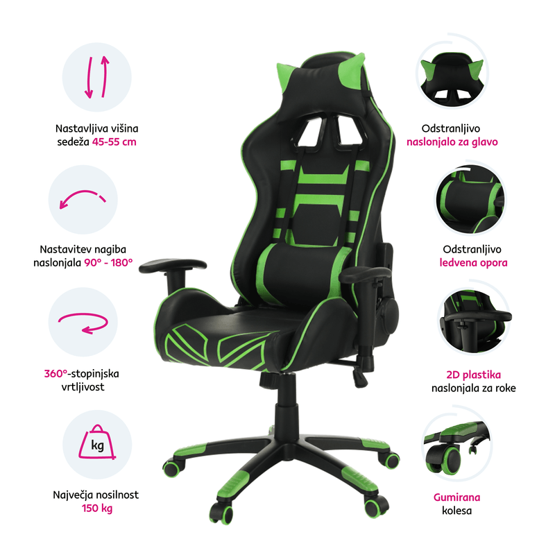 Casa si Gradina - Mobilier - Scaune si fotolii - Scaune - Scaun birou/joc, negru/verde, BILGI - Infinity.ro