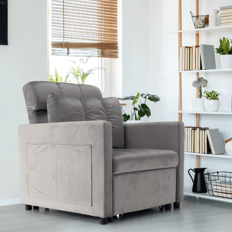 Casa si Gradina - Mobilier - Scaune si fotolii - Fotolii - Fotoliu extensibil, catifea Velvet gri deschis, IGRIM - Infinity.ro