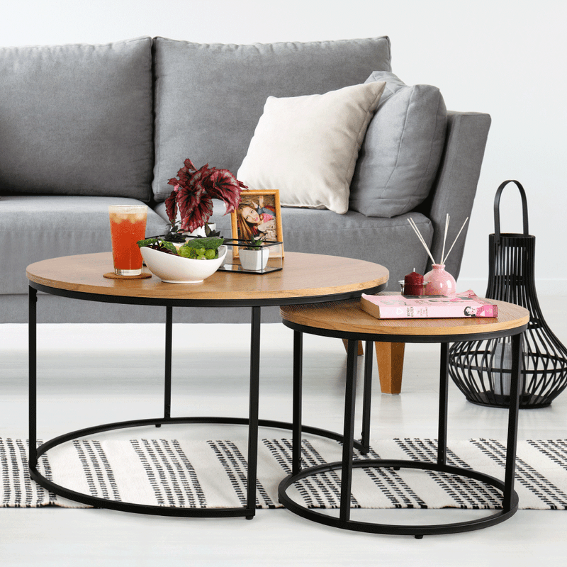 Casa si Gradina - Mobilier - Mese si birouri - Masute de cafea - Set de doua mese de cafea, stejar / negru, IKLIN - Infinity.ro