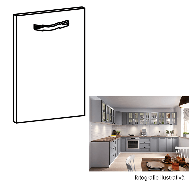 Electronice si Electrocasnice - Masini de spalat vase - Accesorii masini de spalat vase - Usa pentru masina de spalat vase, gri mat, 59,6x71,3, LAYLA - Infinity.ro