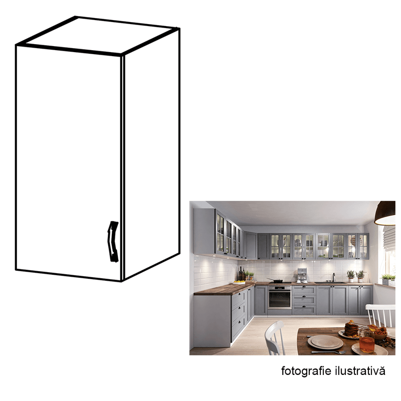 Casa si Gradina - Mobilier - Comode si corpuri - Corpuri bucatarie - Cabinet superior, alb/gri mat, model stanga, LAYLA G40 - Infinity.ro