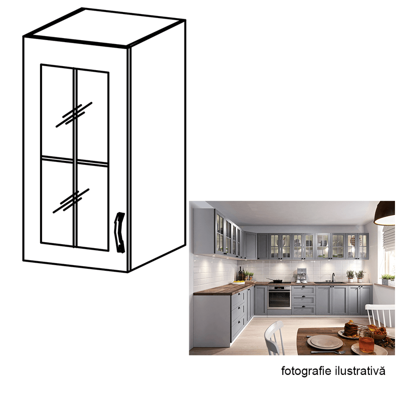 Casa si Gradina - Mobilier - Comode si corpuri - Corpuri bucatarie - Cabinet superior, alb/gri mat, model stanga, LAYLA G40S - Infinity.ro