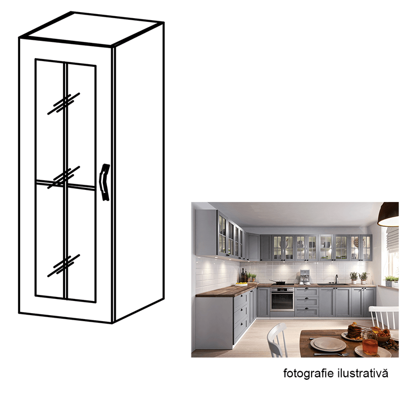 Casa si Gradina - Mobilier - Comode si corpuri - Corpuri bucatarie - Cabinet superior, alb/gri mat, model stanga, LAYLA W40S - Infinity.ro