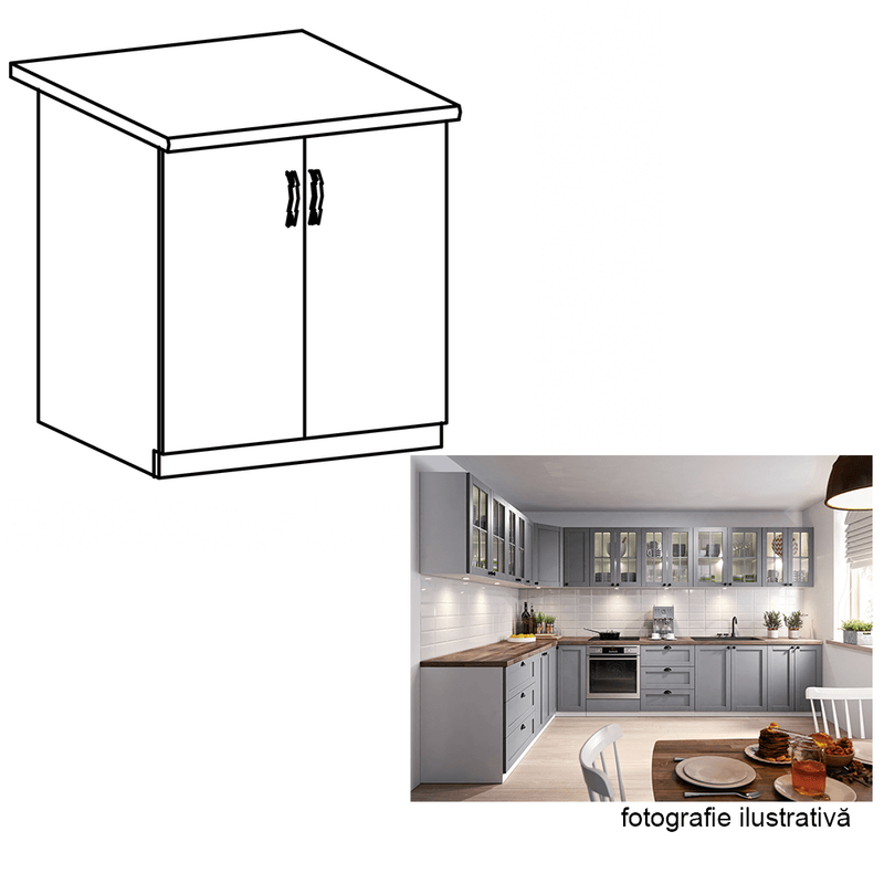 Casa si Gradina - Mobilier - Comode si corpuri - Corpuri bucatarie - Cabinet inferior cu doua usi, gri mat/alb, LAYLA D80 - Infinity.ro