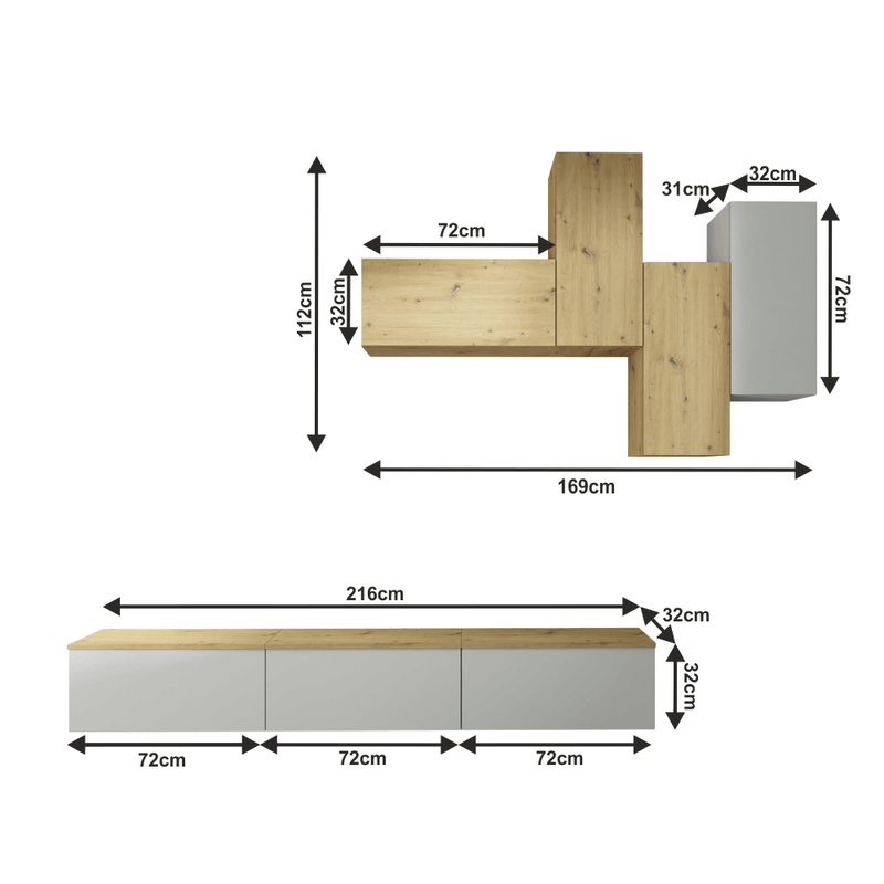Casa si Gradina - Mobilier - Seturi de mobilier - Seturi living - Mobilier living, gri deschis/stejar artisan, OTEN - Infinity.ro