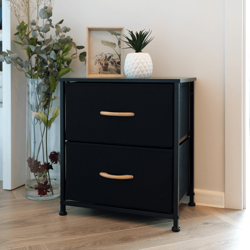 Casa si Gradina - Mobilier - Comode si corpuri - Noptiere - Comoda/noptiera cu sertare din panza, negru/artar rosu, KESIDY TYP 1 - Infinity.ro